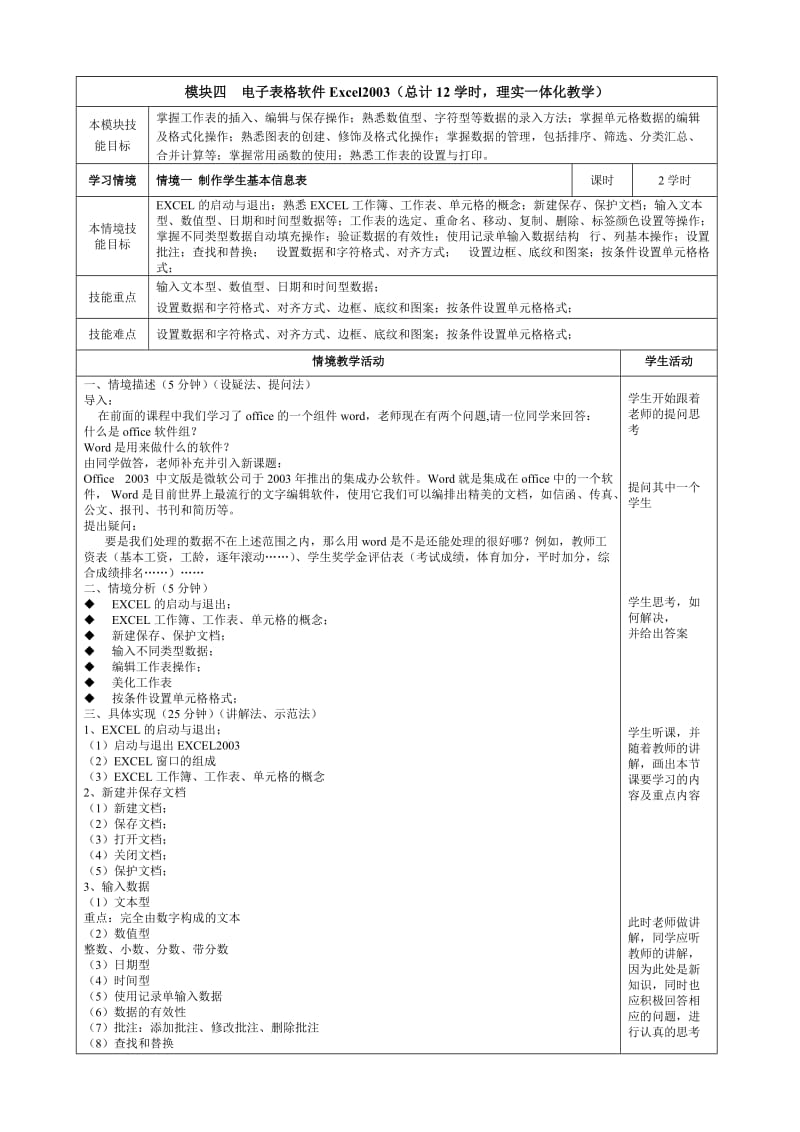 模块四电子表格-情境教程电子教案.doc_第1页