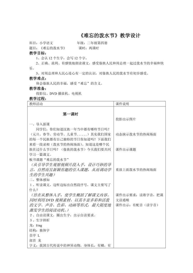 难忘的泼水节教学设计.doc_第1页