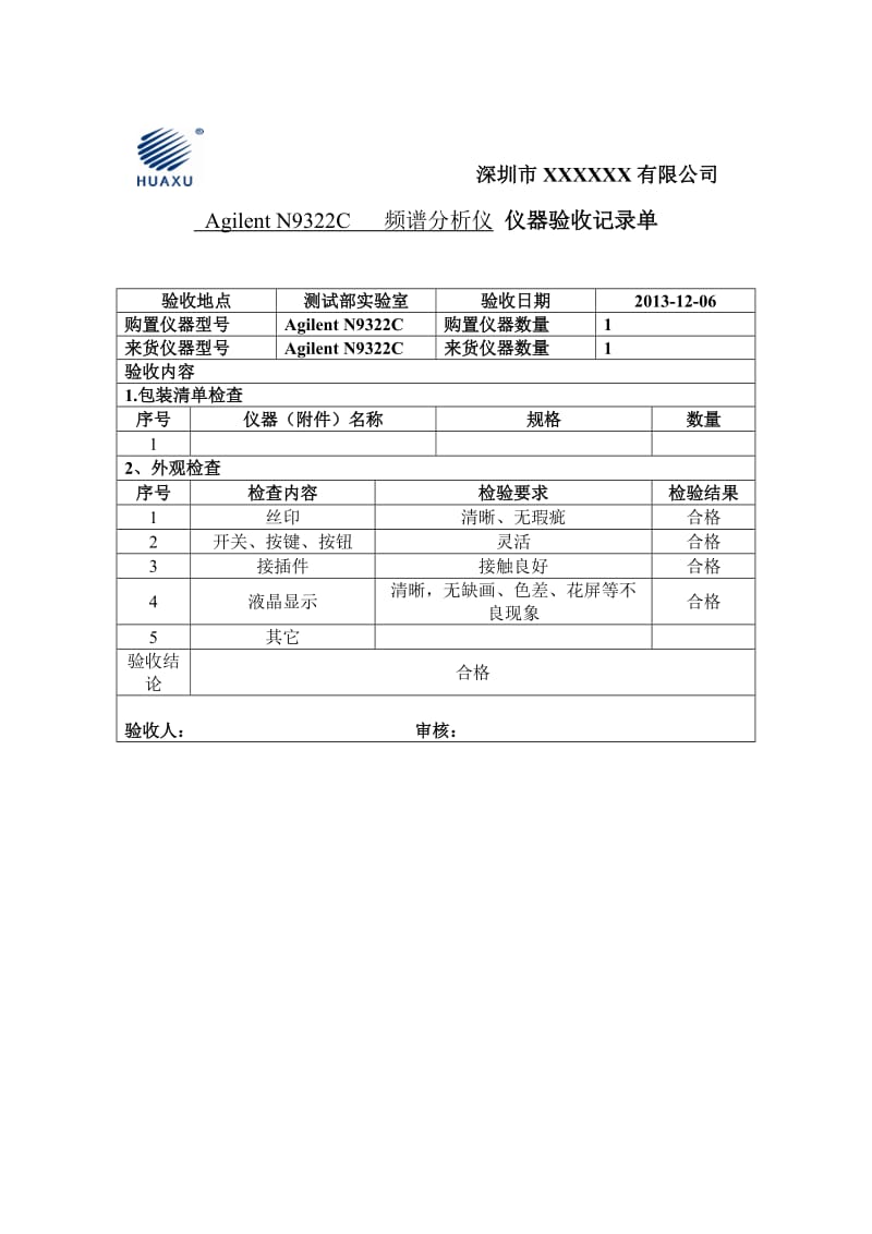 AgilentN9322C频谱分析仪验收测试报告.doc_第1页