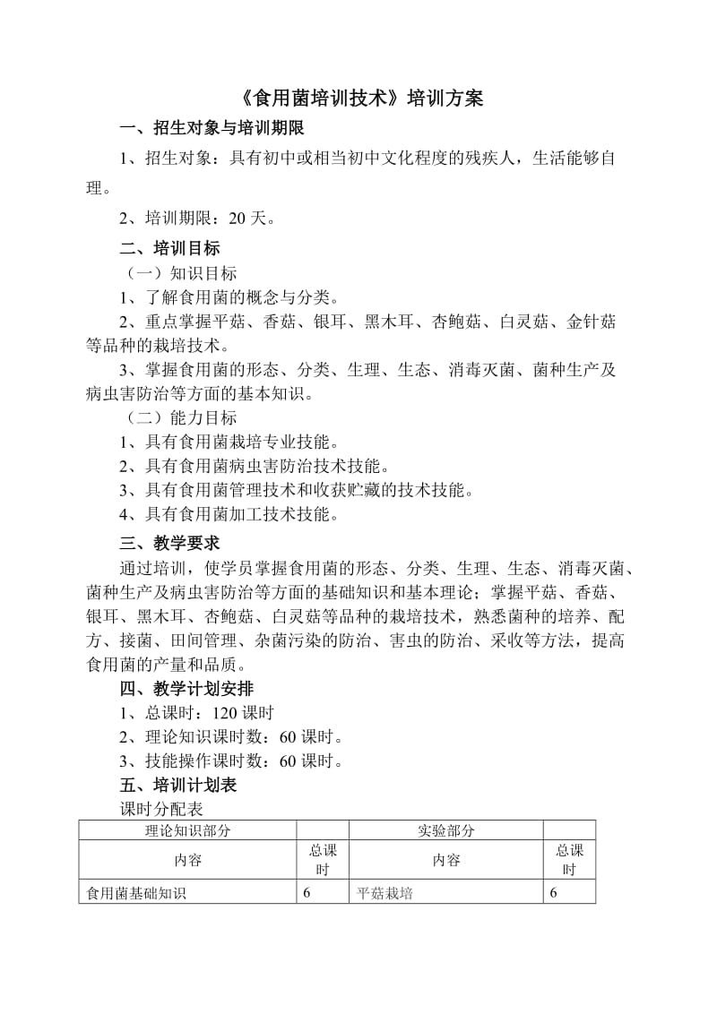 食用菌栽培技术培训方案.doc_第1页