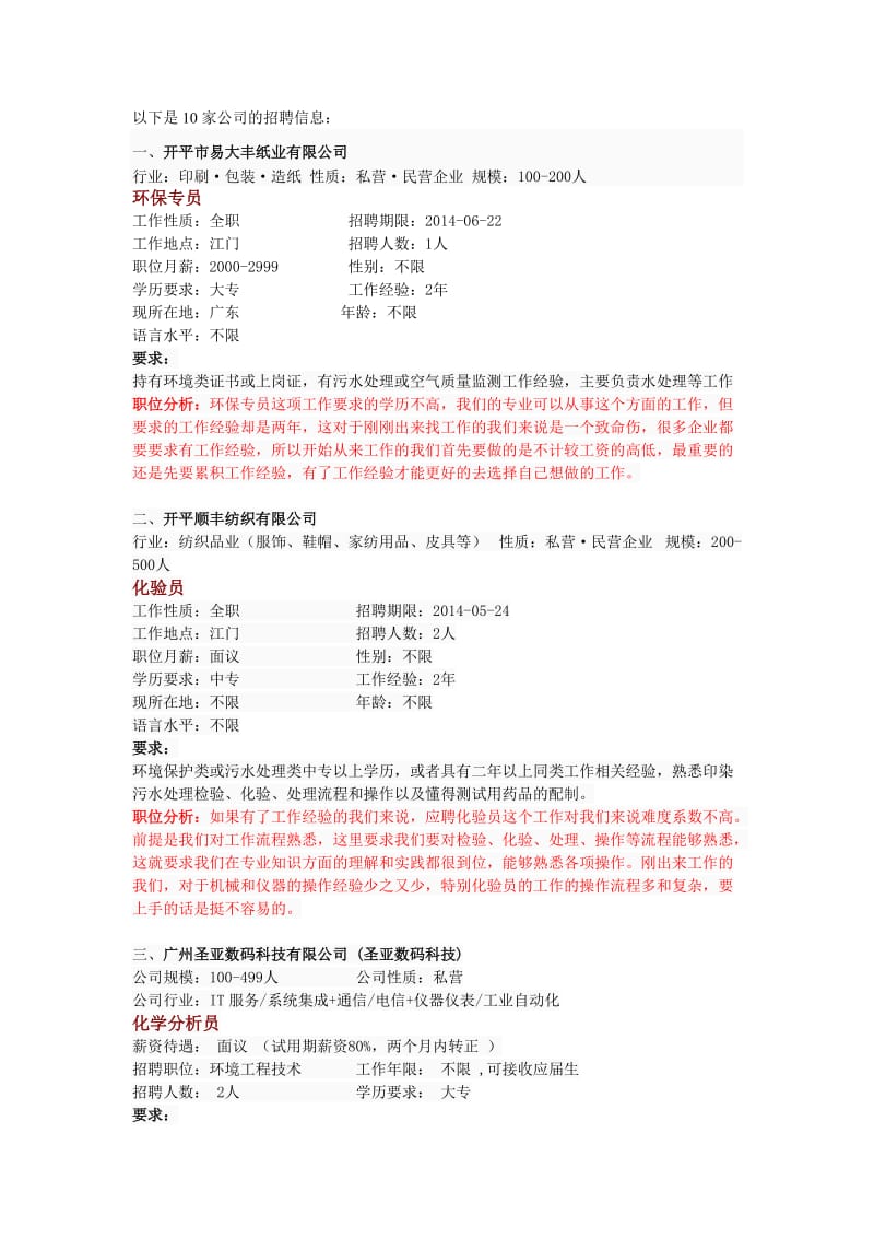 检测类工作化学与环境工程专业类职位分析.doc_第1页