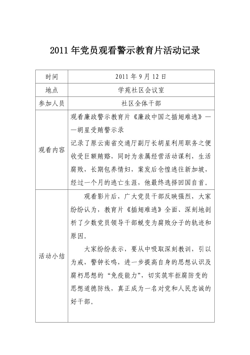 2011年学苑社区党员观看警示教育片活动记录.doc_第3页