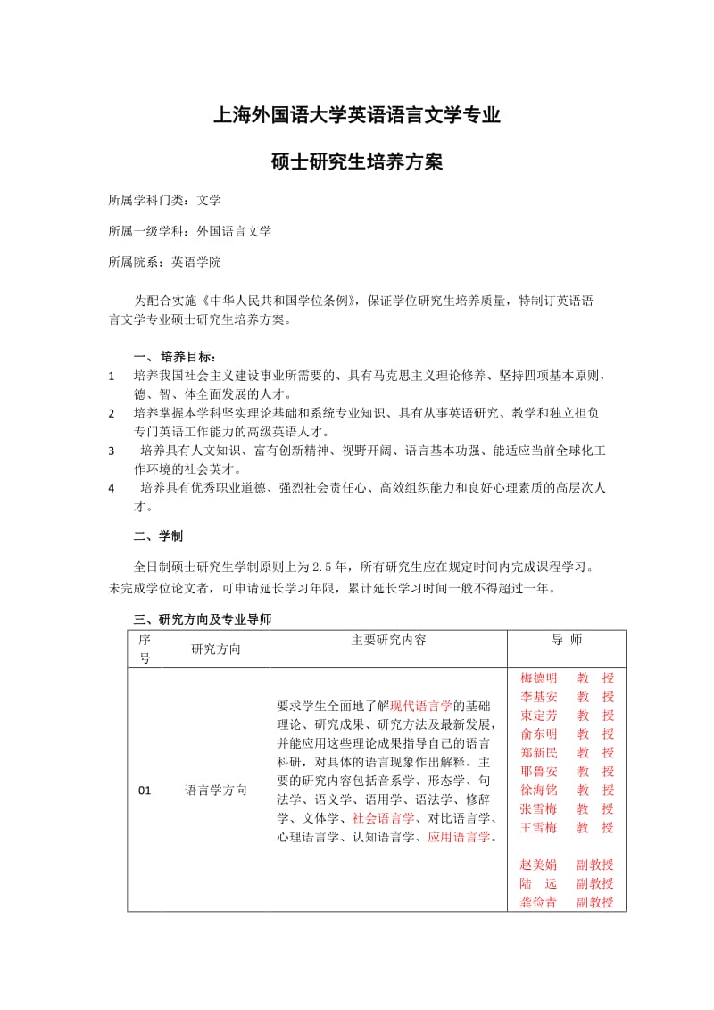 英语语言文学硕士培养方案(2012年修订版、无比较文学方向版).doc_第1页