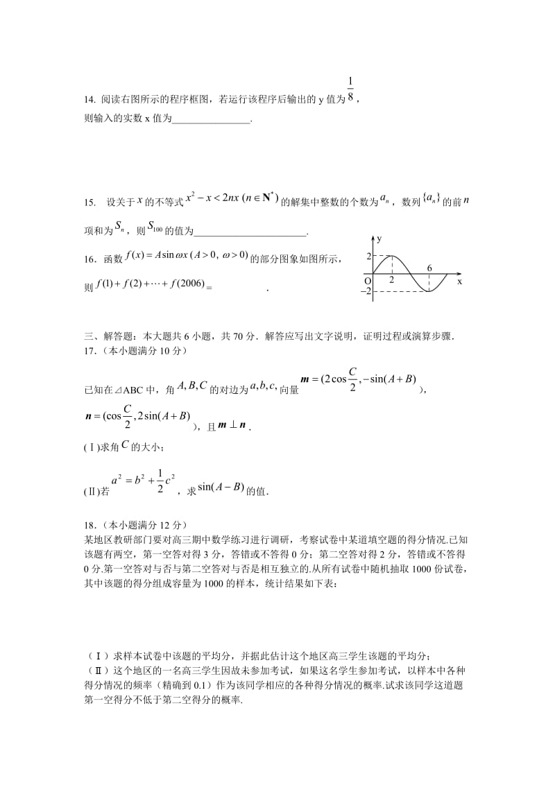 2010年宁夏高考等值诊断网上阅卷联合考试(新课程文科数学).doc_第3页