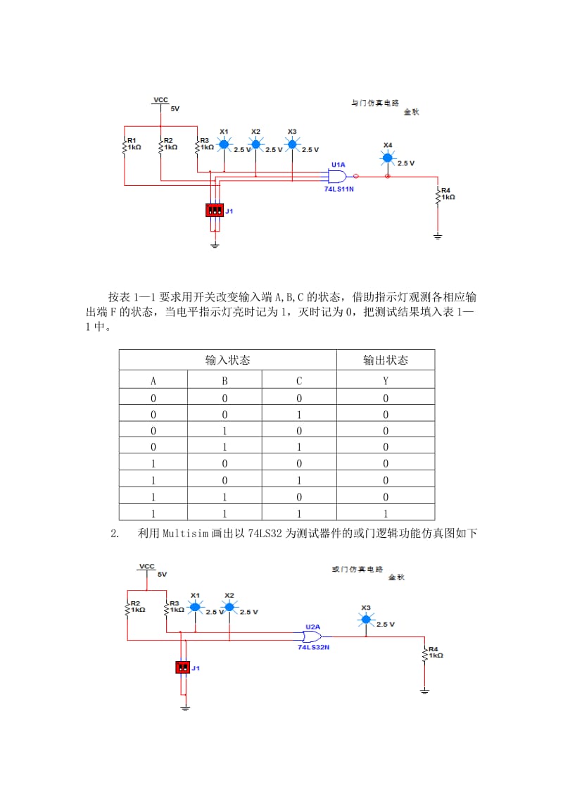 实验报告实验一集成门电路逻辑功能测试.doc_第2页