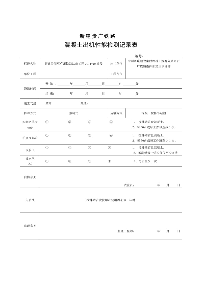 混凝土现场浇筑记录及出机性能表.doc_第2页