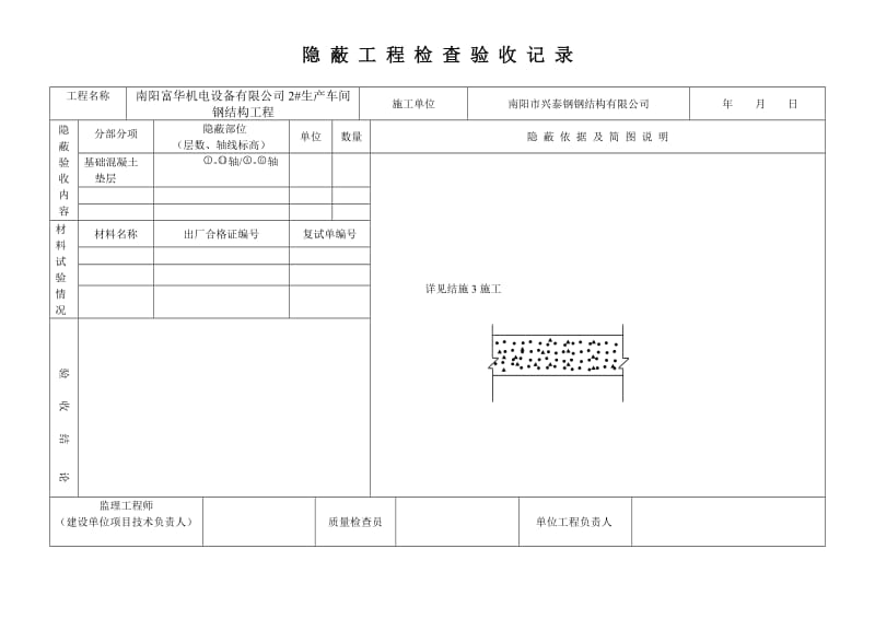 隐蔽记录基础混凝土垫层.doc_第1页