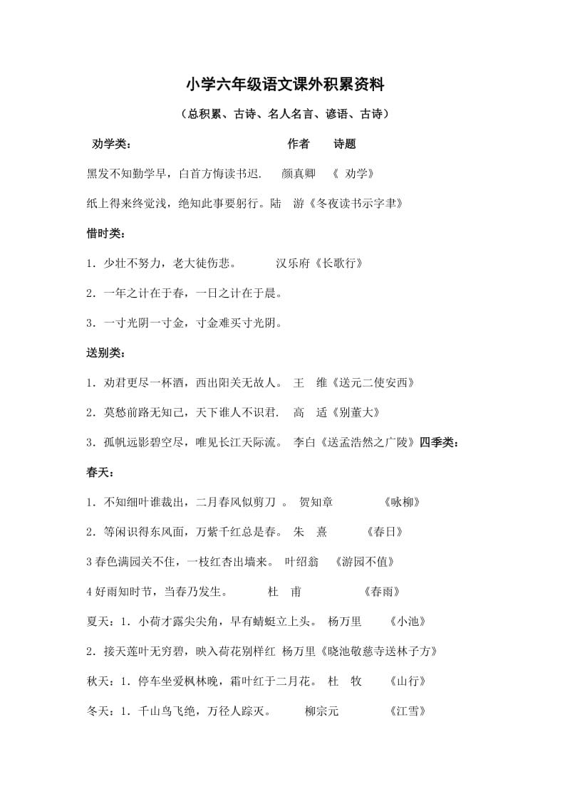 小学六年级语文课外积累资料.doc_第1页