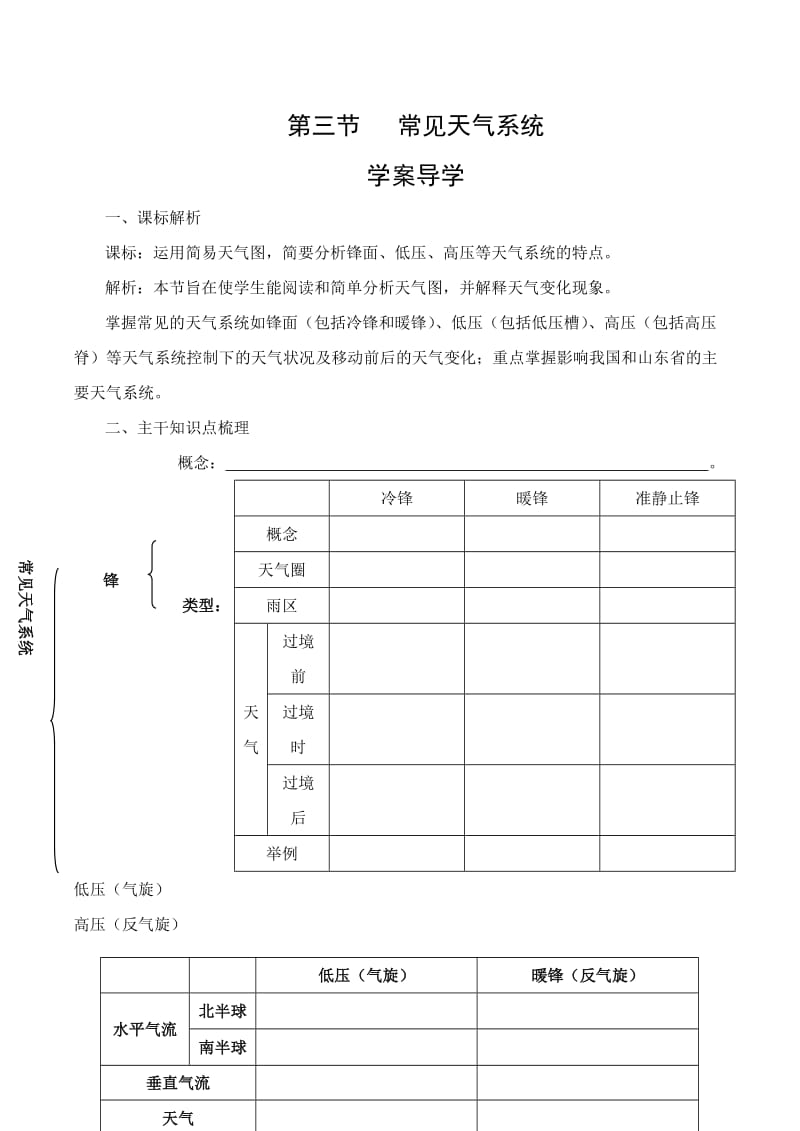 人教版地理必修1常见天气系统(学案).doc_第1页