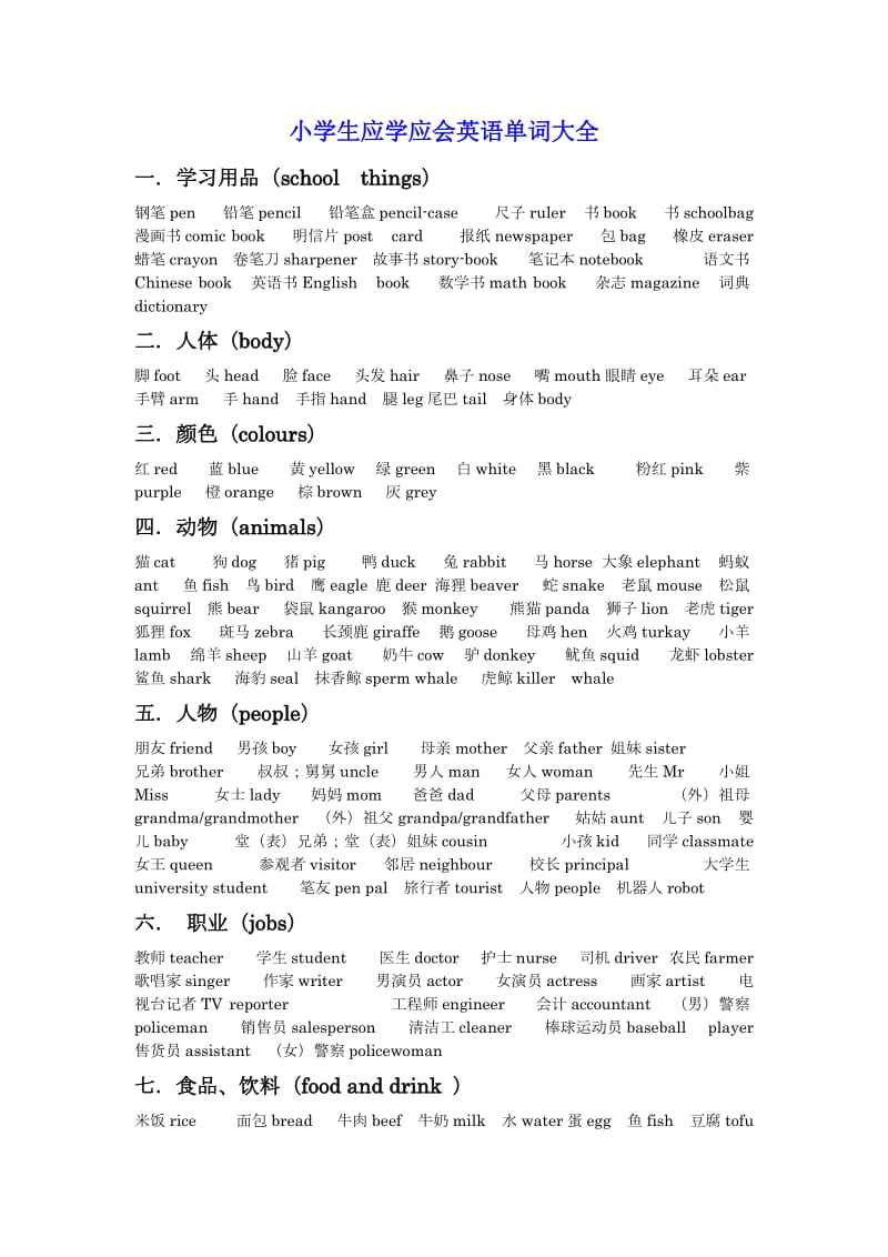 小学生应学应会英语单词大全.doc_第1页