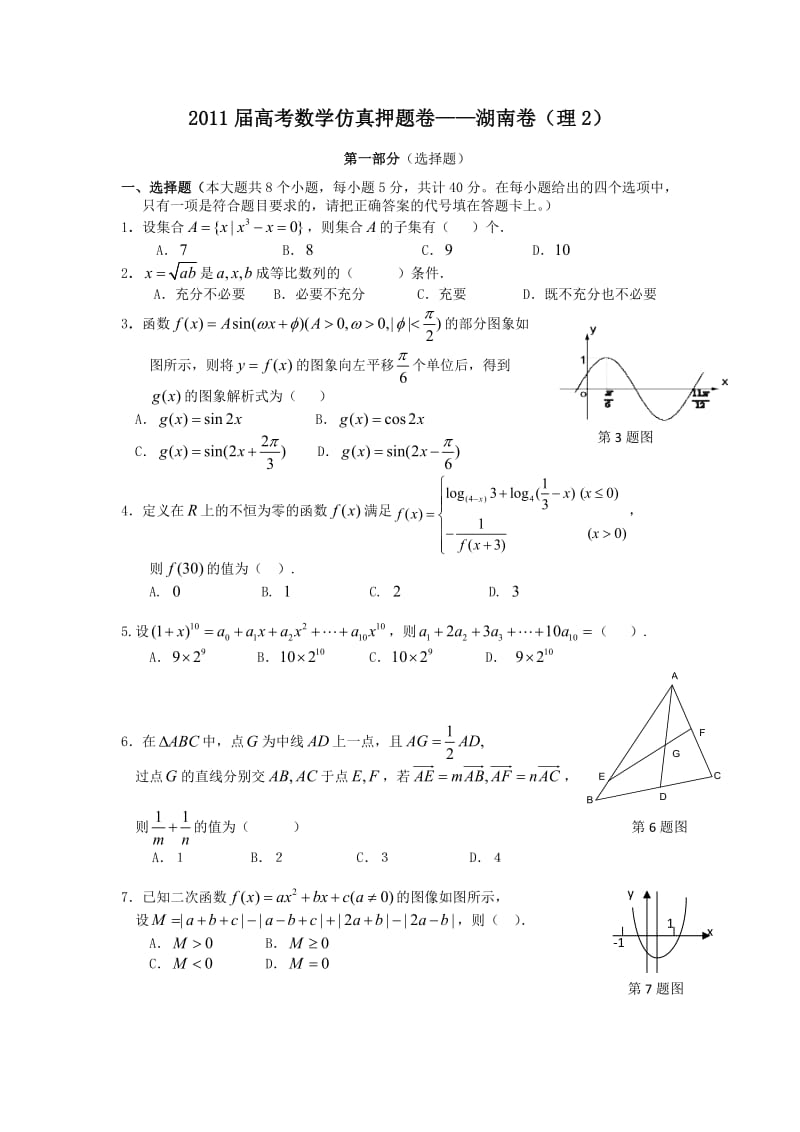 2011届高考数学仿真押题卷之湖南卷：理.doc_第1页