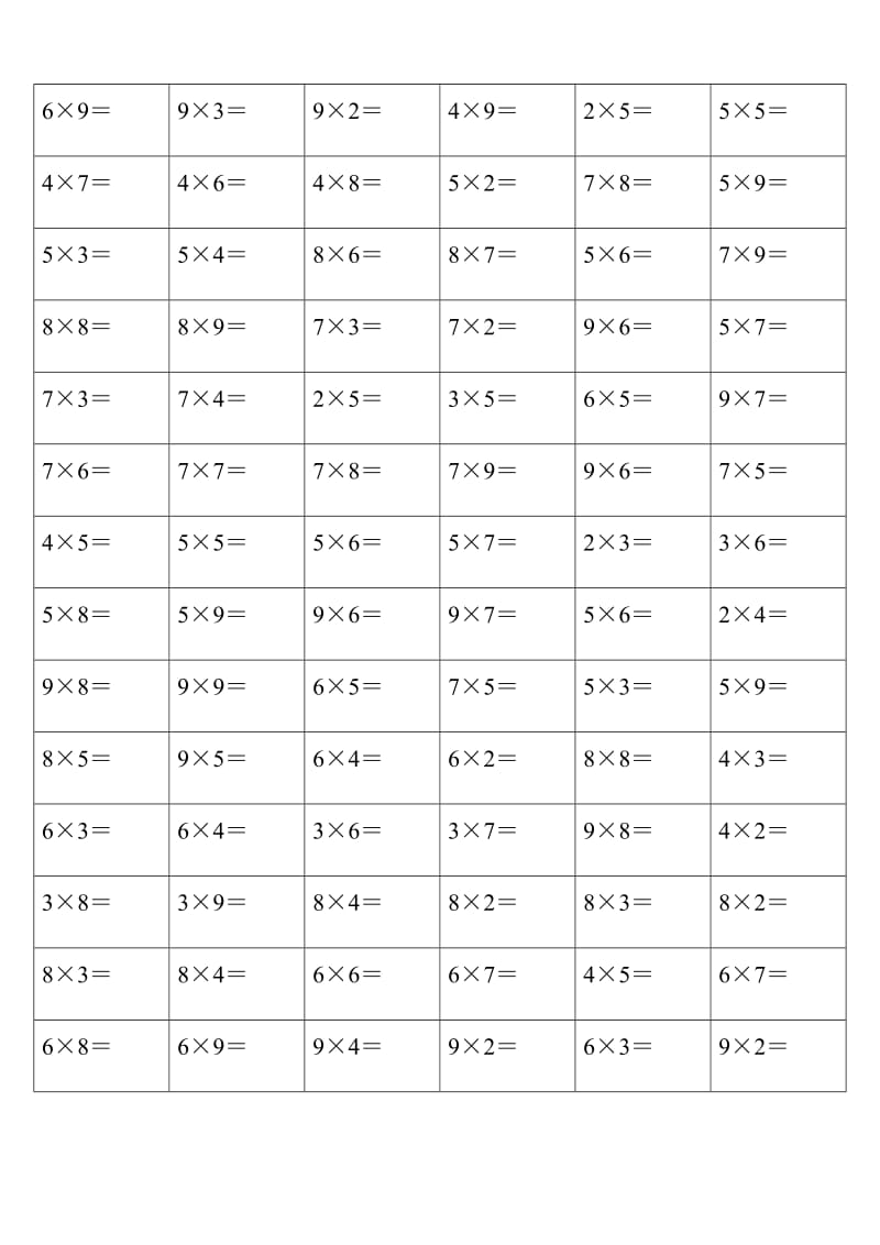 小学二年级小九九乘法口诀练习题打乱顺序A4纸可直接打印.doc_第3页