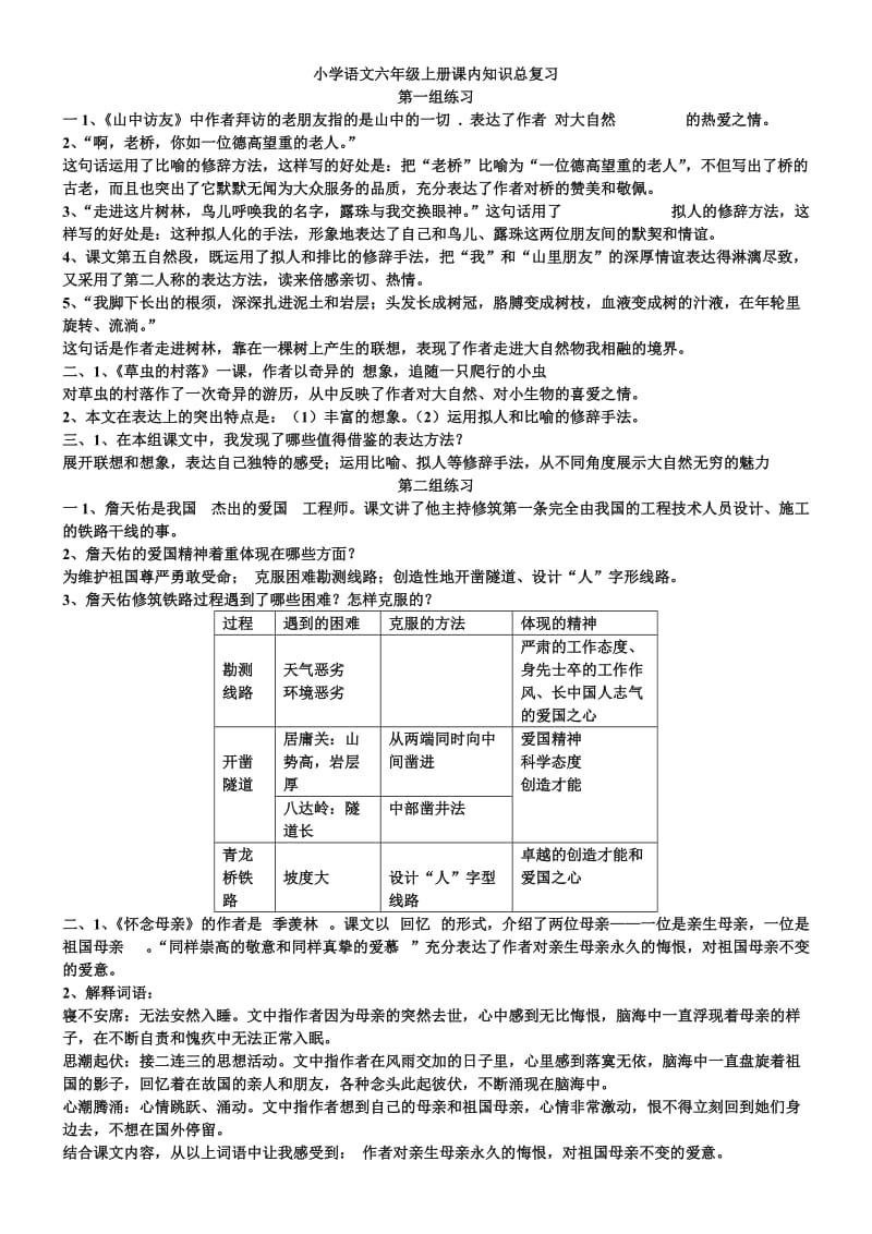 小学语文六年级上册课内知识总复习.doc_第1页