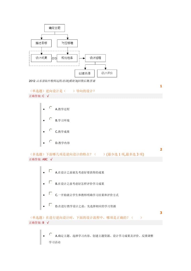 2012山东省高中教师远程培训(模块三3)回馈后测答案.doc_第1页