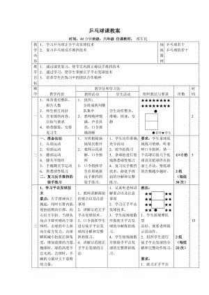 乒乓球課教案(學(xué)習(xí)發(fā)球與復(fù)習(xí)推擋).doc