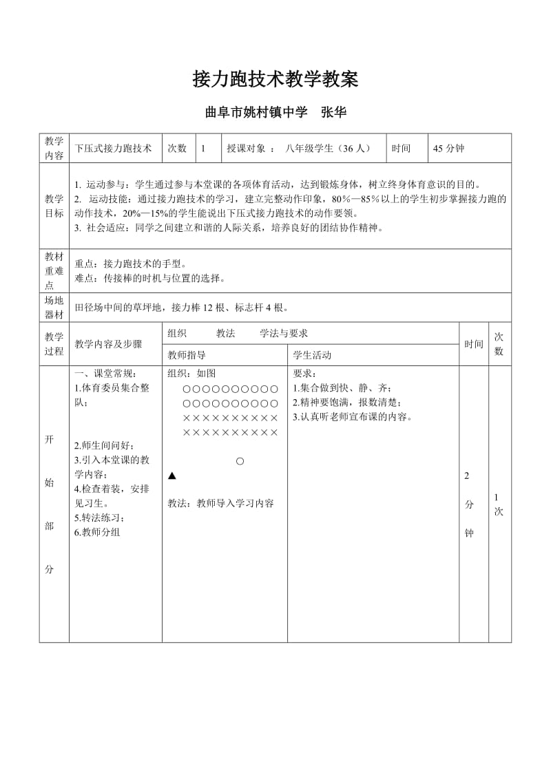 接力跑技术教学教案.doc_第1页