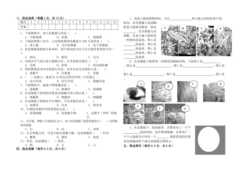 小学六年级科学下册第一单元测试题.doc_第2页