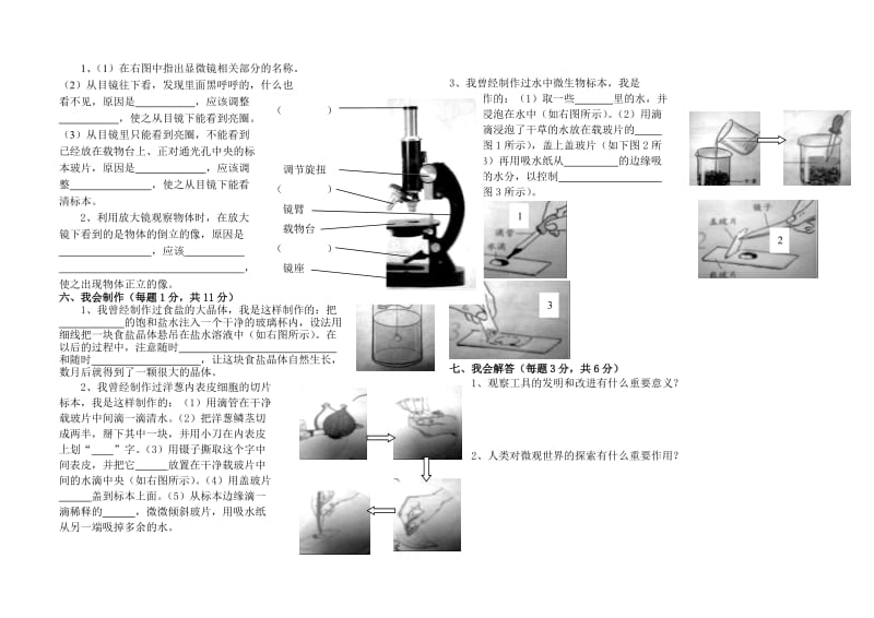 小学六年级科学下册第一单元测试题.doc_第3页