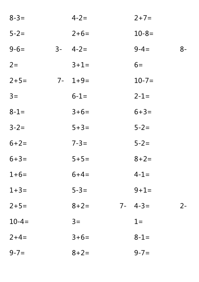 一年级10以内加减法口算题(1000道)(A4直接打印).doc_第3页