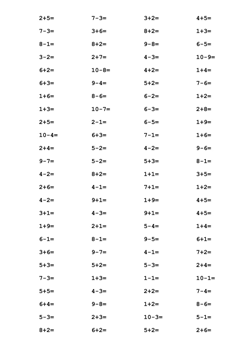 一年级10以内加减法口算题(1000道).doc_第2页