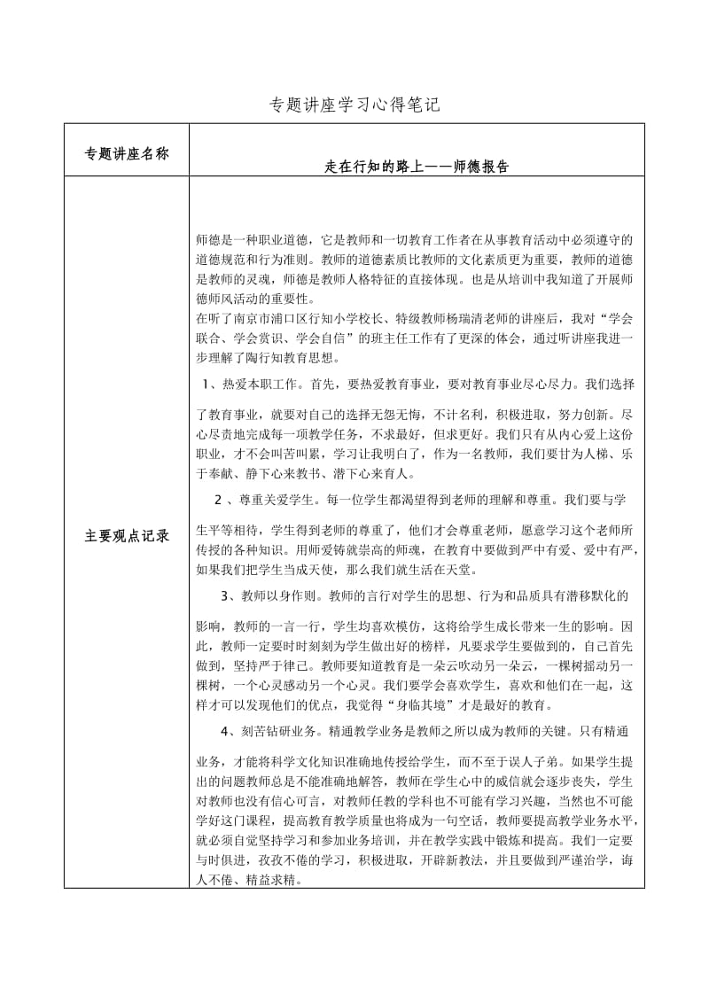 走在行之路上专题讲座学习心得笔记国培作业.doc_第1页