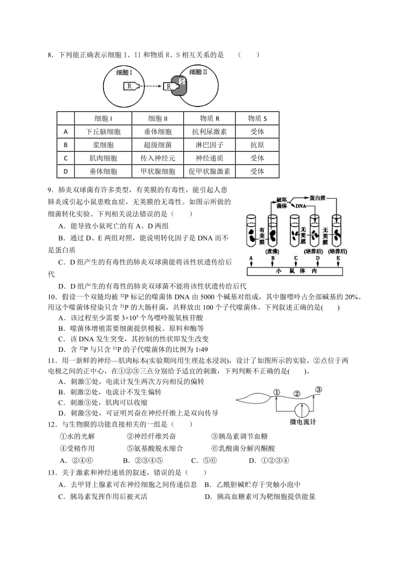 2012-2013学年度昌河中学高二生物月考试题.doc_第2页