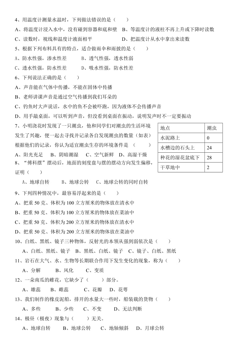 小升初科学测试试卷.doc_第2页