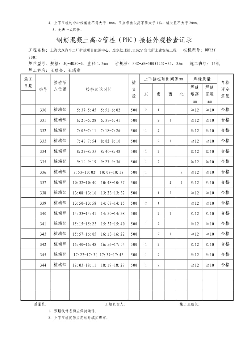 钢筋混凝土离心管桩PHC接桩外观检查记04录.doc_第3页