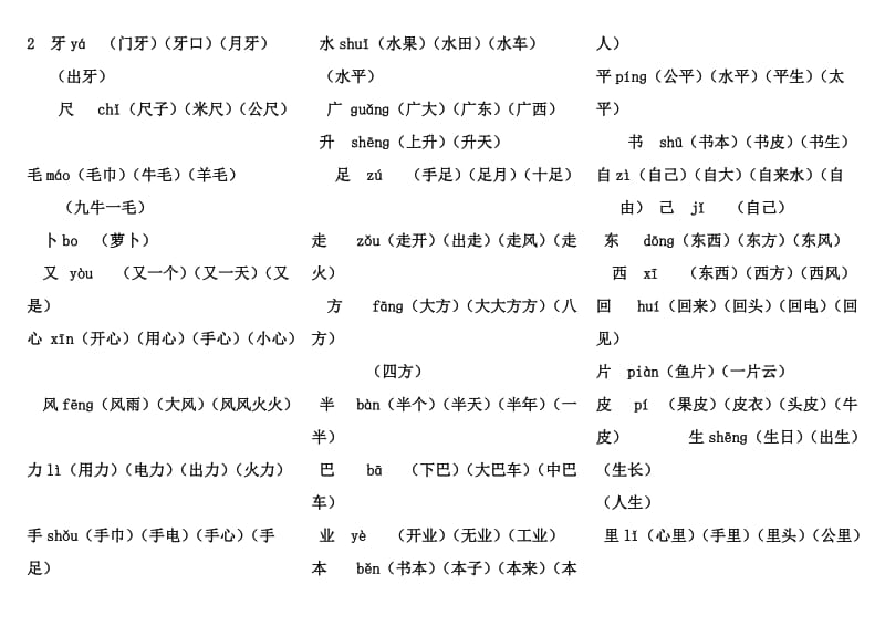 一年级上册语文生字表及词组汇总(人教).doc_第3页