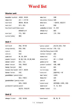 外研社小學(xué)英語(三年級起點)單詞表(帶音標(biāo))五年級上.docx