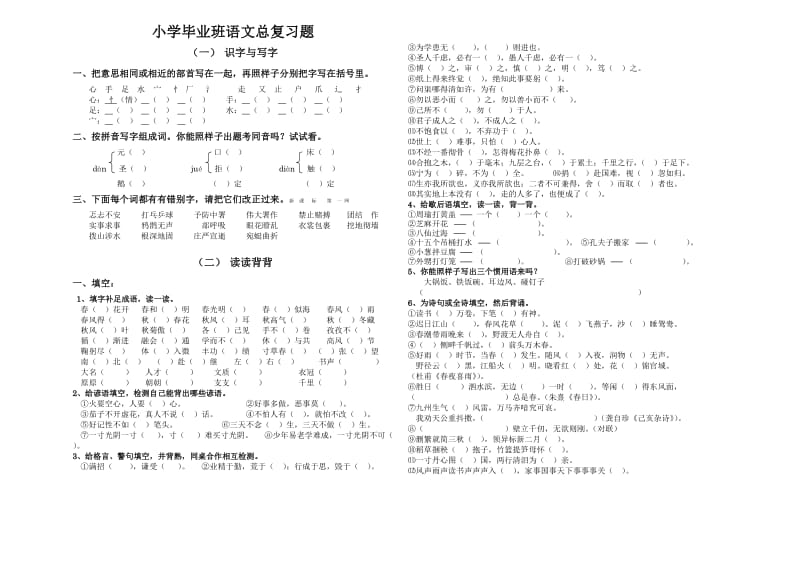 小学毕业班语文总复习题.doc_第1页