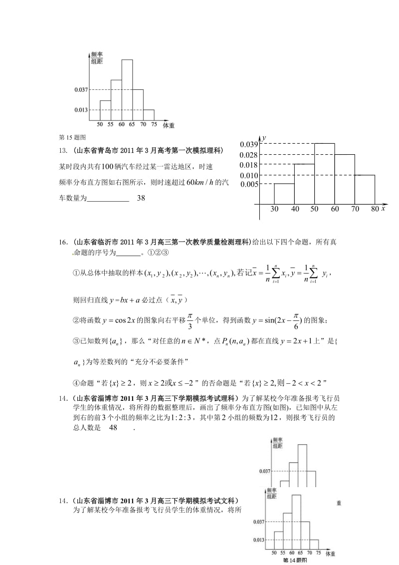 2011年山东省十七地市高考数学模拟试题分类汇编-统计.doc_第2页