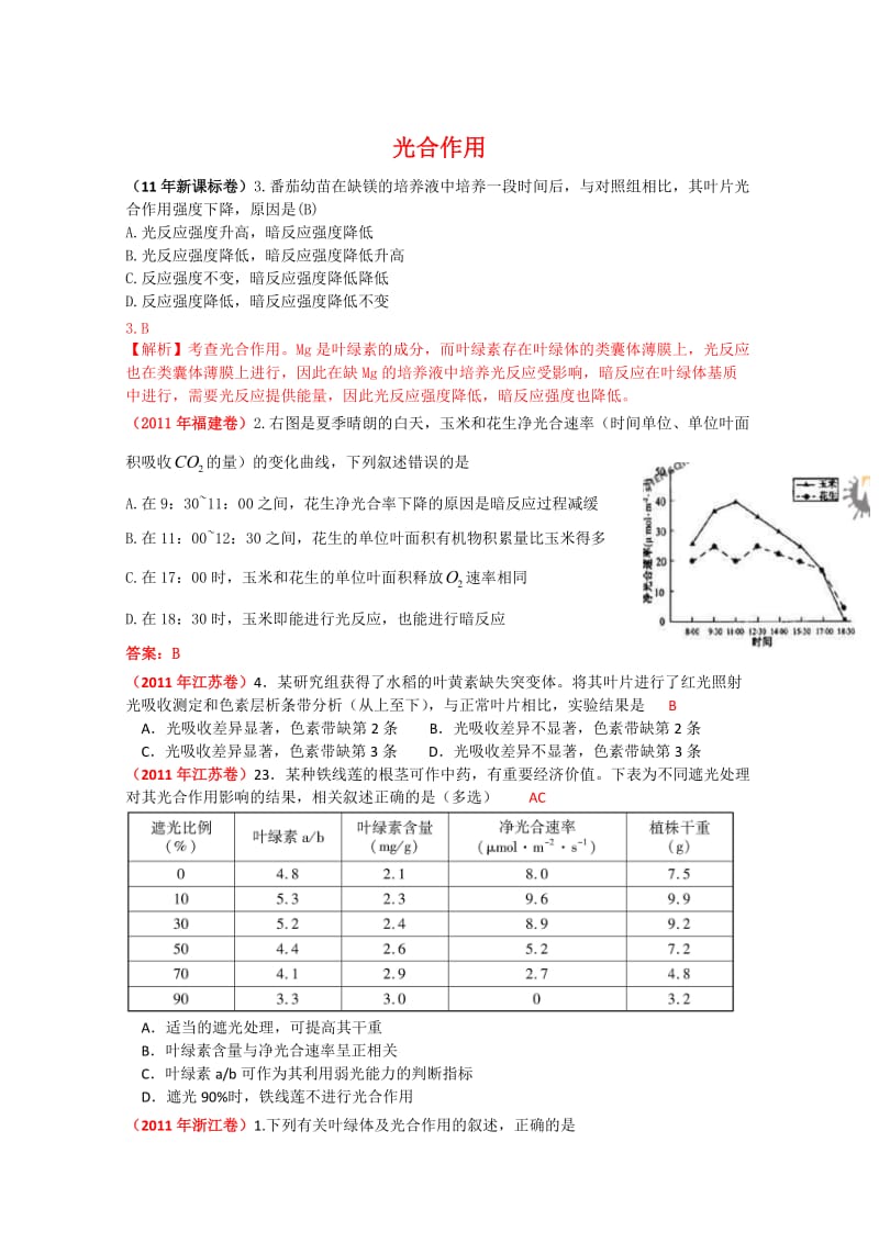 2011年高考生物试题分类汇编(课标版)：光合作用.doc_第1页