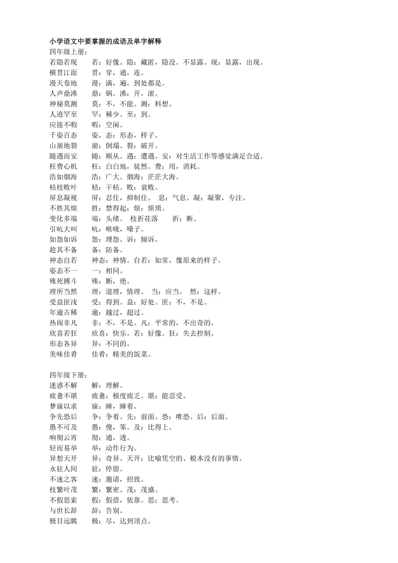 小学语文中要掌握的成语及单字解释.docx_第1页