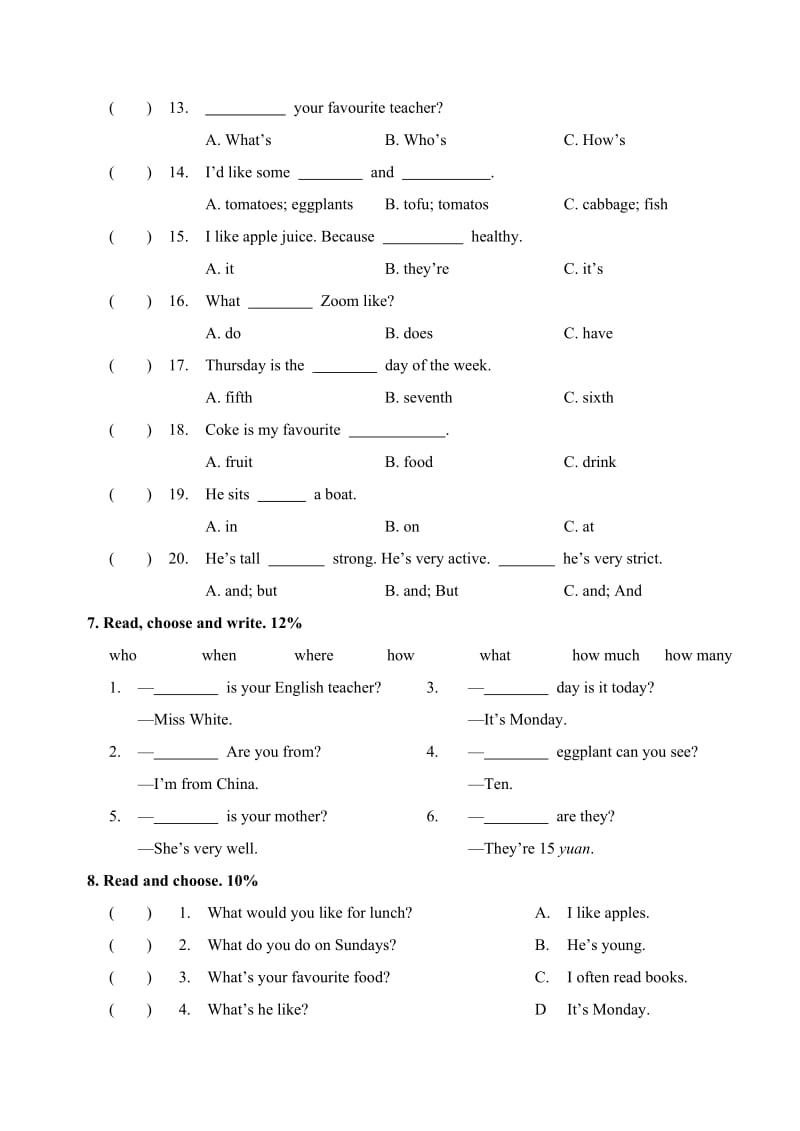 五年级英语第一学期中段考查卷.doc_第3页