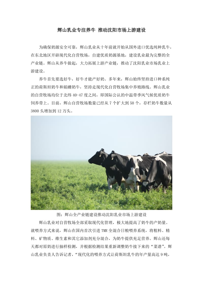 辉山乳业专注养牛推动沈阳市场上游建设.docx_第1页