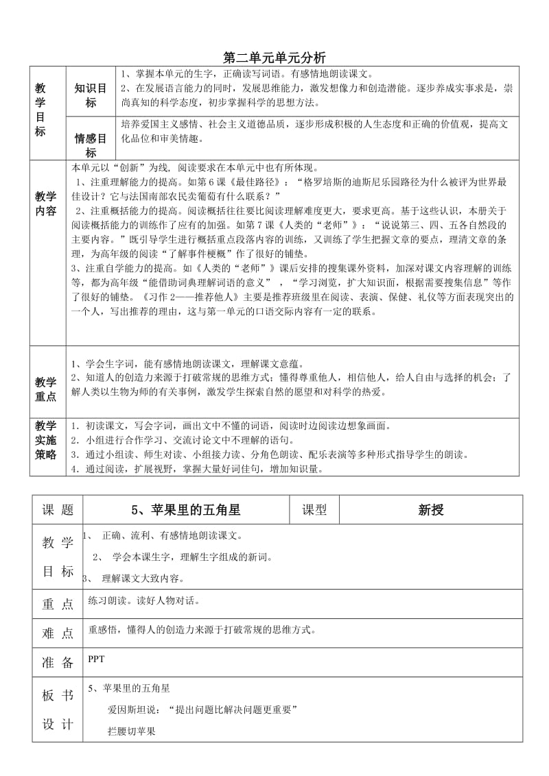 苏教版语文四下第二单元教案.docx_第1页