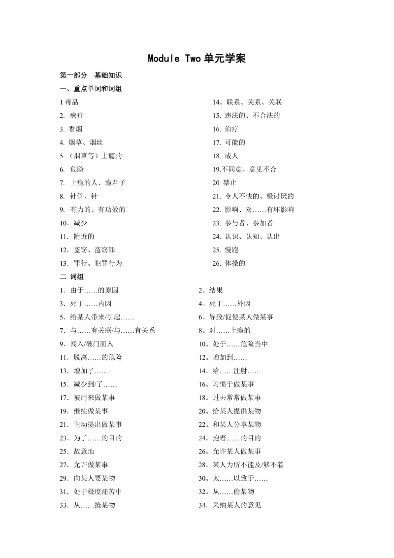 英语module2Nodrugs单元学案(外研版必修2).doc_第1页