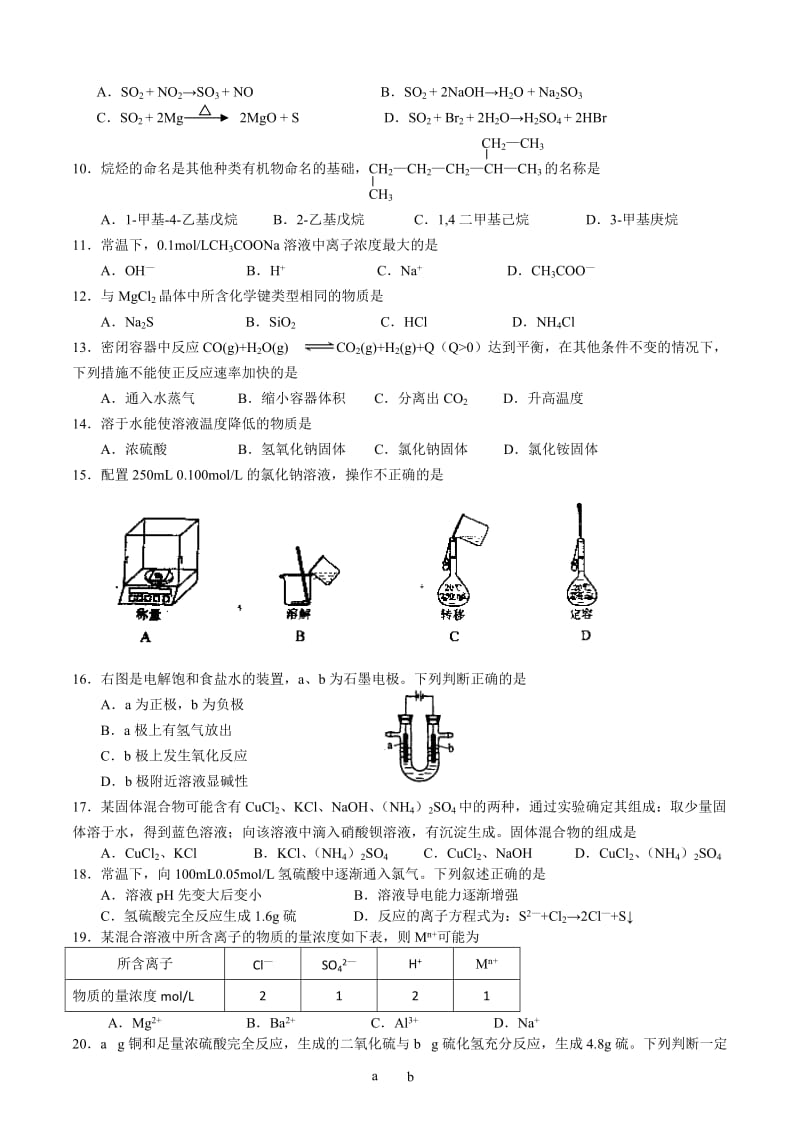 2012年上海市普通高中学业水平考试化学试卷及答案.doc_第2页