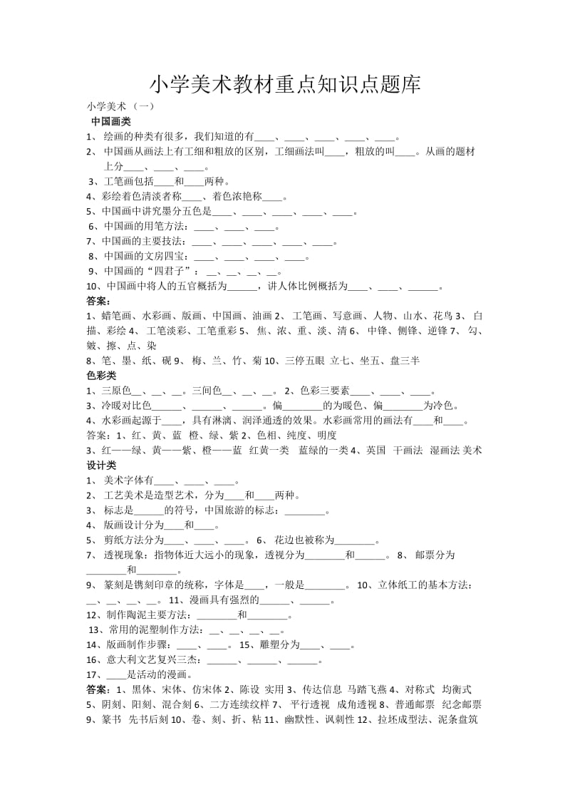 小学美术教材重点知识点题库.docx_第1页