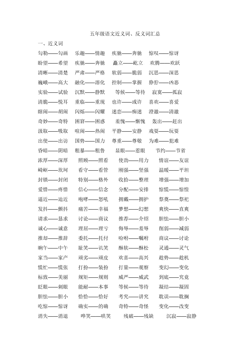 五年级语文近义词、反义词汇总.doc_第1页