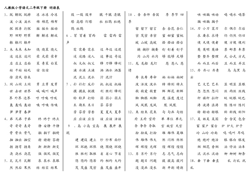 小学语文人教版二年级下册生字组词.doc_第1页