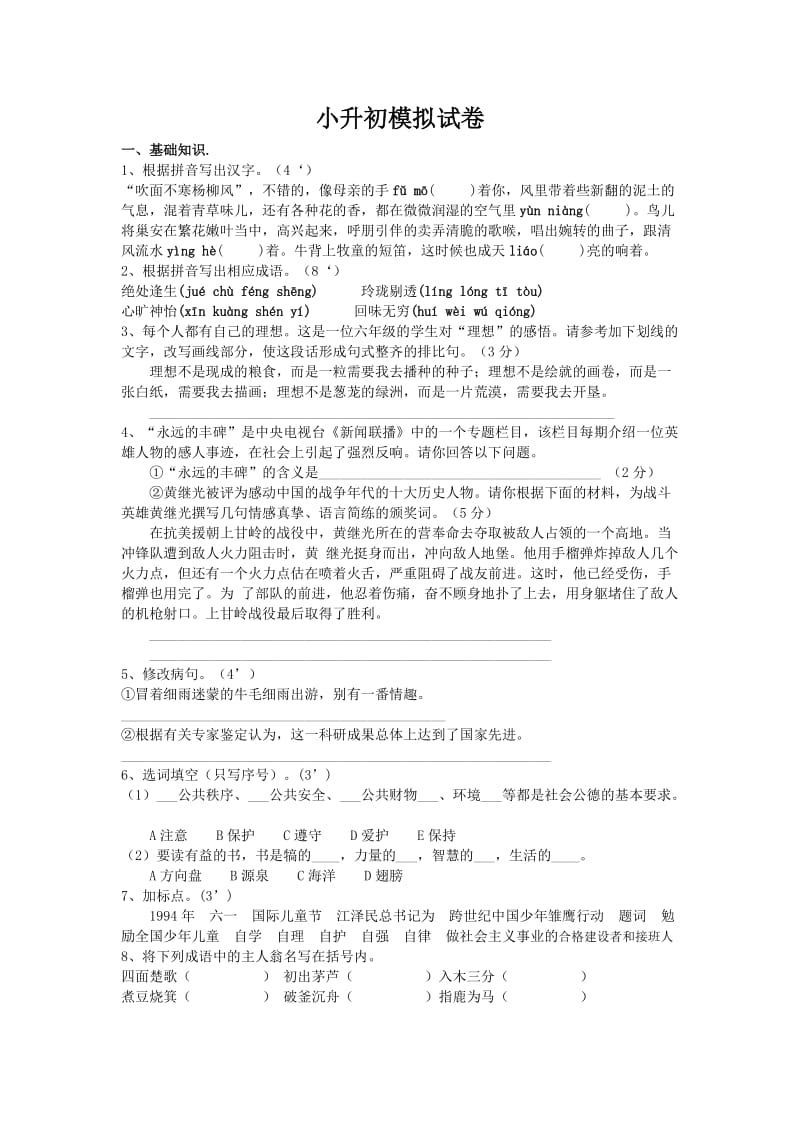 小升初测试卷语文.docx_第1页