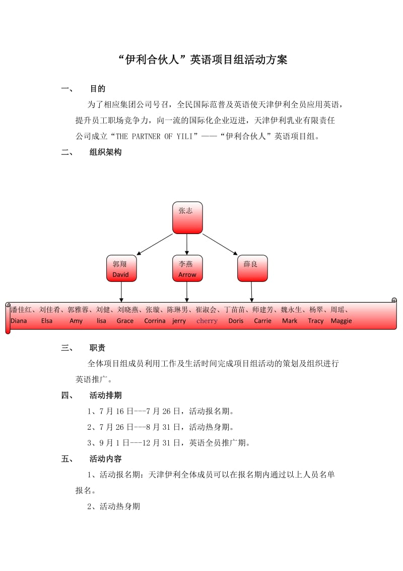 “伊利合伙人”英语项目组活动方案.docx_第1页