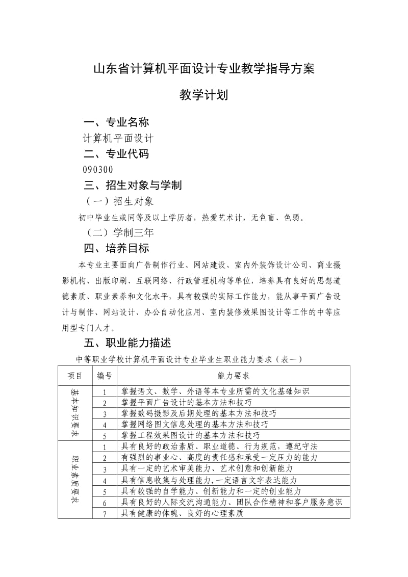 计算机平面设计专业教学计划.doc_第1页