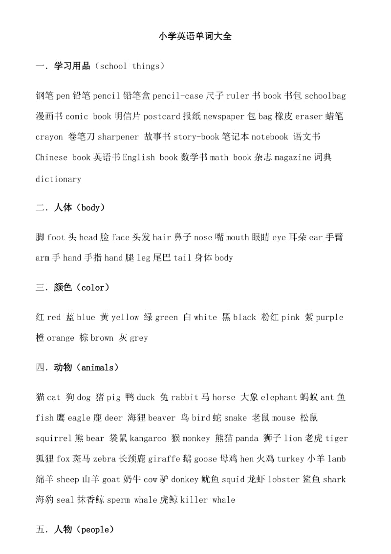 小学英语单词大全(含中文翻译)及英语口语8000句.doc_第1页