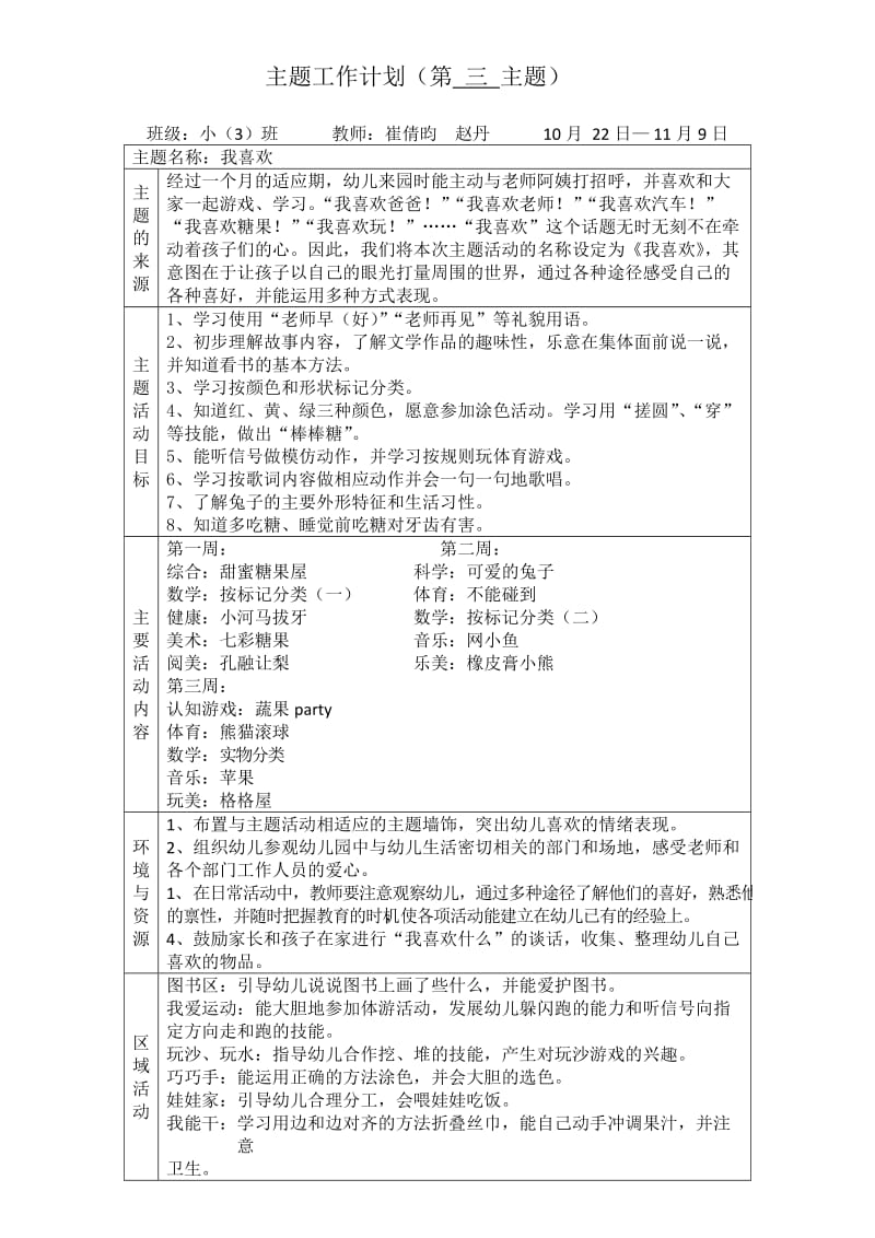 幼儿园小班上学期第三主题.docx_第1页