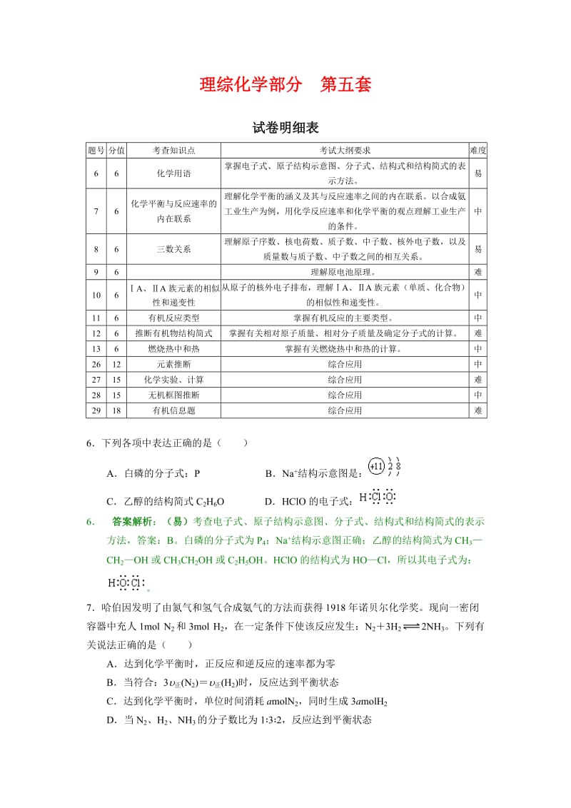 2010年高考复习理综试卷全析全解-化学.doc_第1页