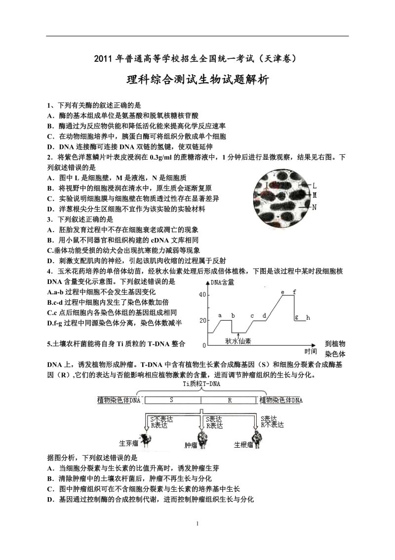 2011年天津高考真题-理综生物部分-含解析.doc_第1页