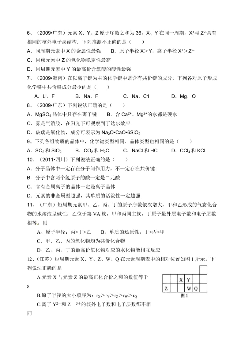 2011年全国各地高考真题(必修二物质的结构).doc_第2页